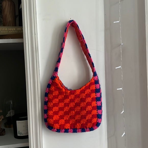 Handbags - Handmade knit checkerboard colorful trendy bag